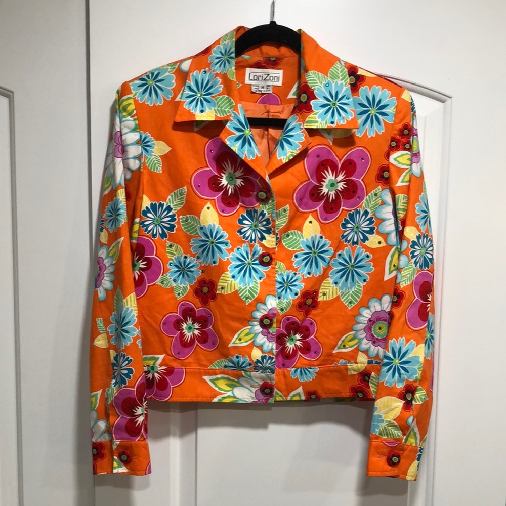 Vintage LORI ZONI Women's Floral and Crystal Studded Jacket